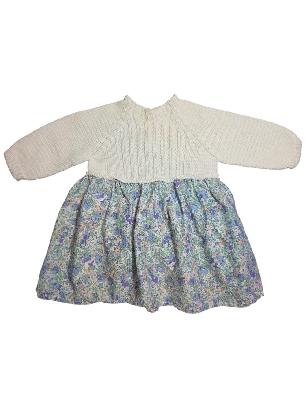 Zara Baby Dress Cream Knit Top with Floral Blue-Purple Skirt - 0/6 Months